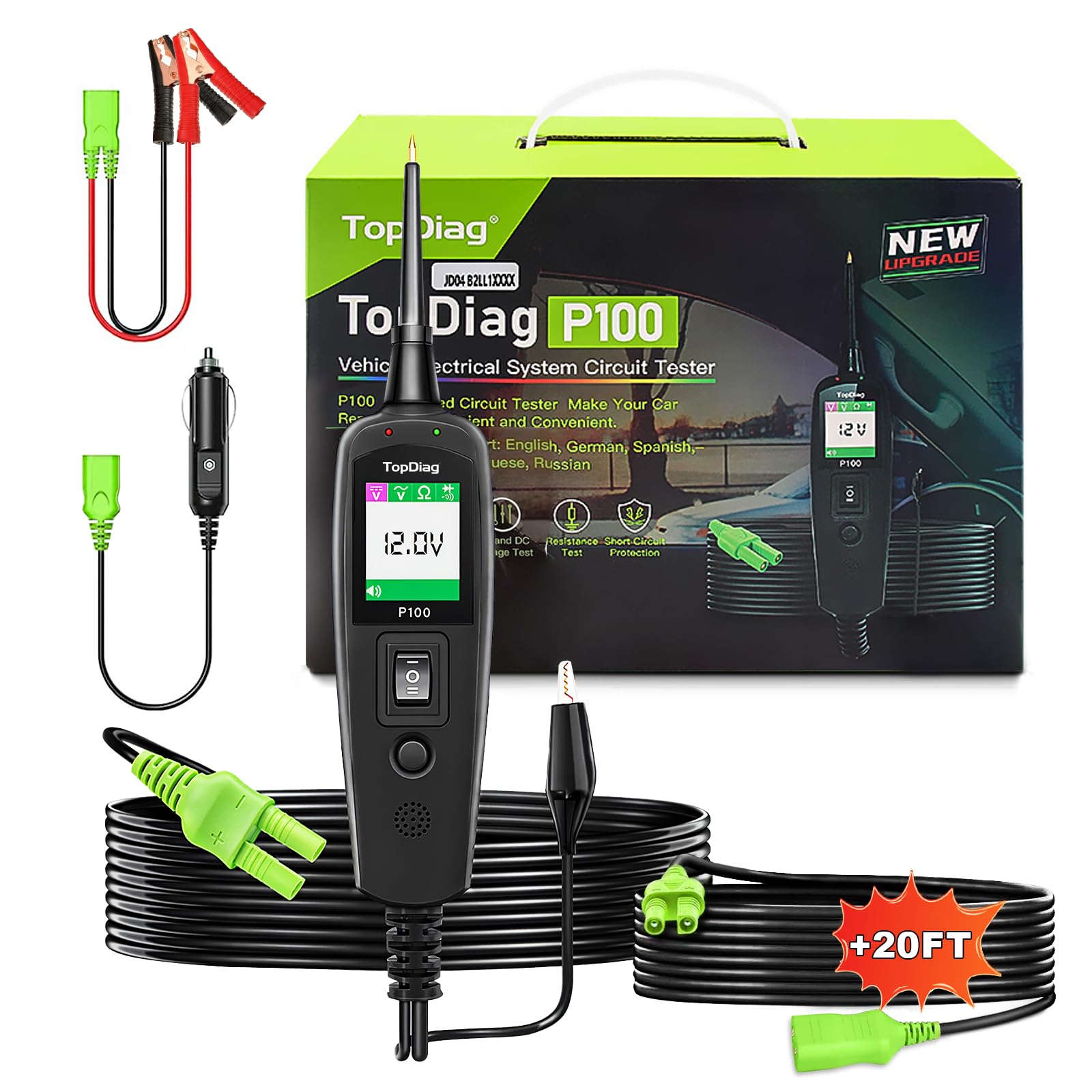 TopDiag P100 circuit tester front view for precise automotive diagnostics.