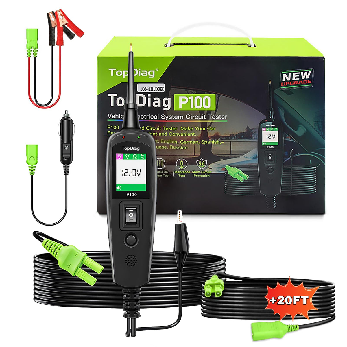 TopDiag P100 circuit tester front view for precise automotive diagnostics.