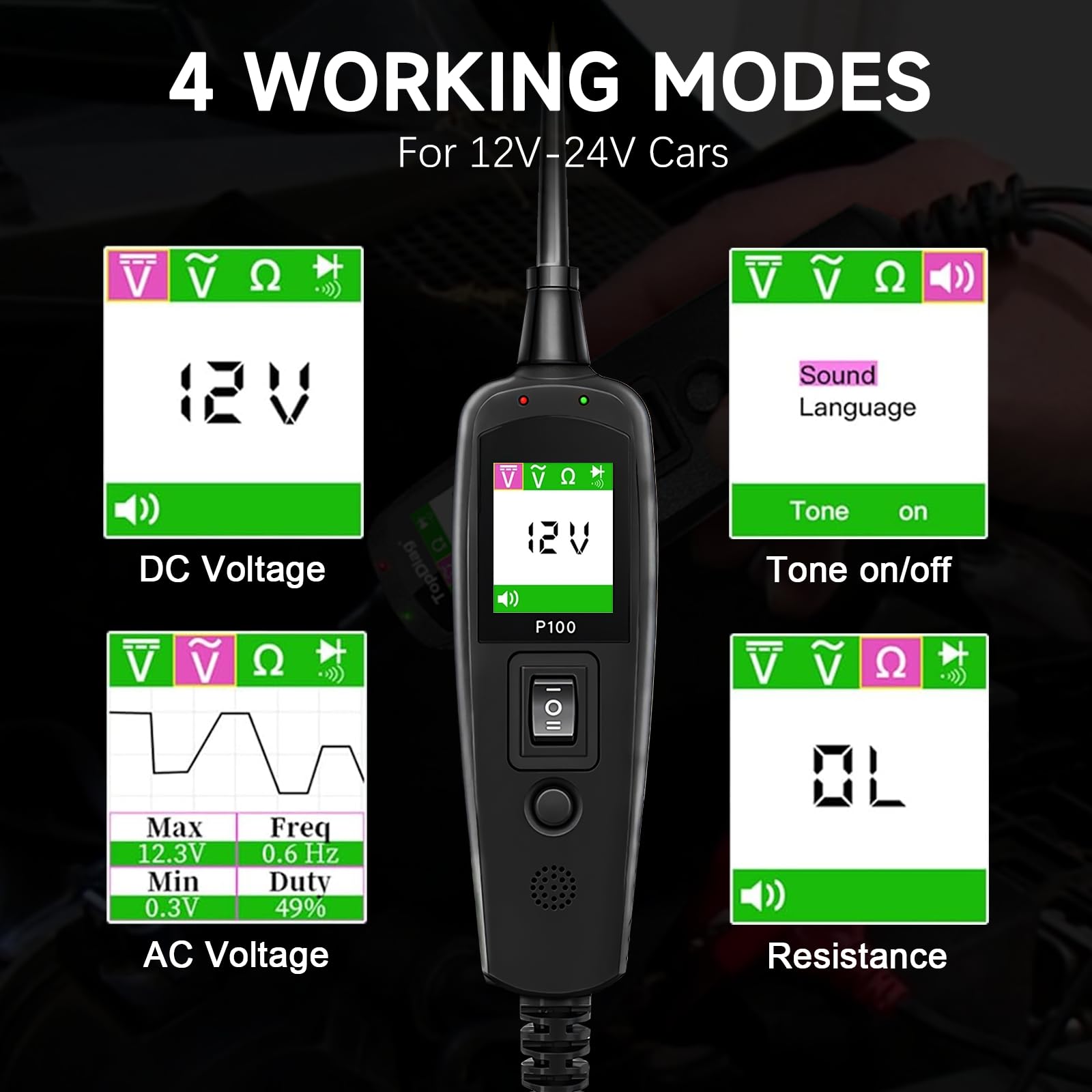 TopDiag P100 compact design for portable car diagnostics.