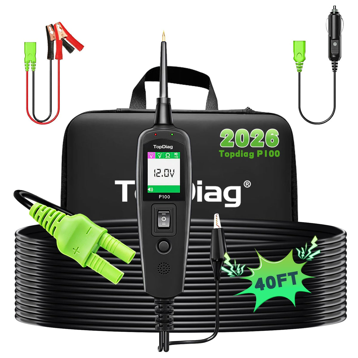 TopDiag P100 power circuit probe tester box enables on-vehicle diagnostics