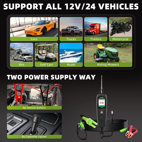 TopDiag P100 wide input range 9-30V supports both 12V and 24V vehicles