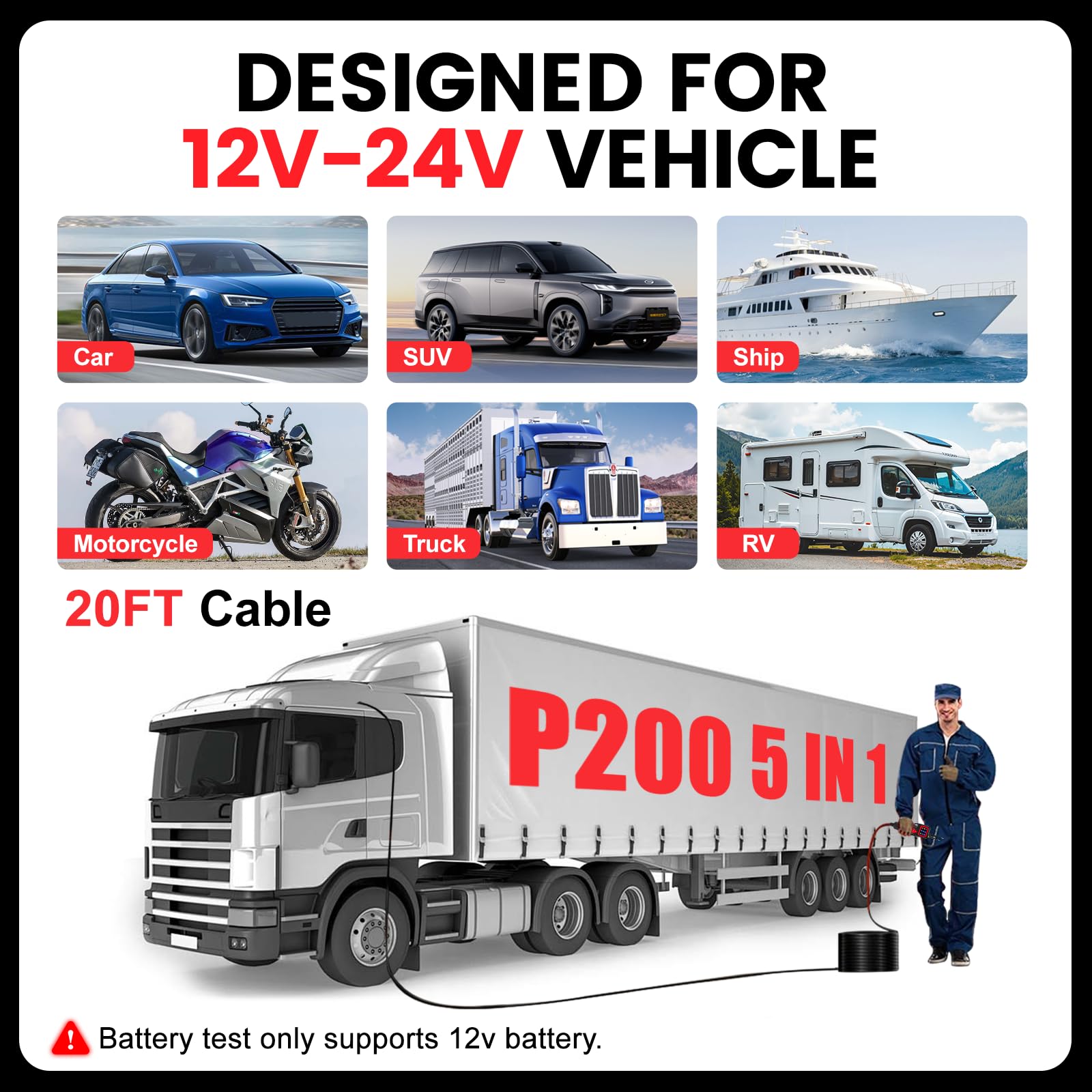 TopDiag P200 20ft extension cable and LED light aid reach