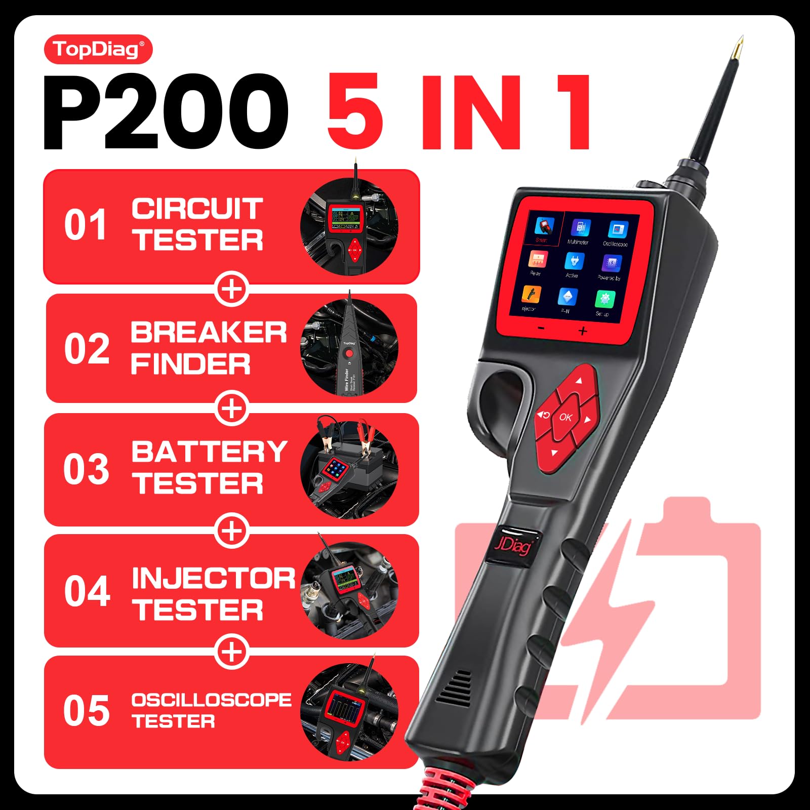 TopDiag P200 panel display highlighting auto-range and clear readouts for quick checks