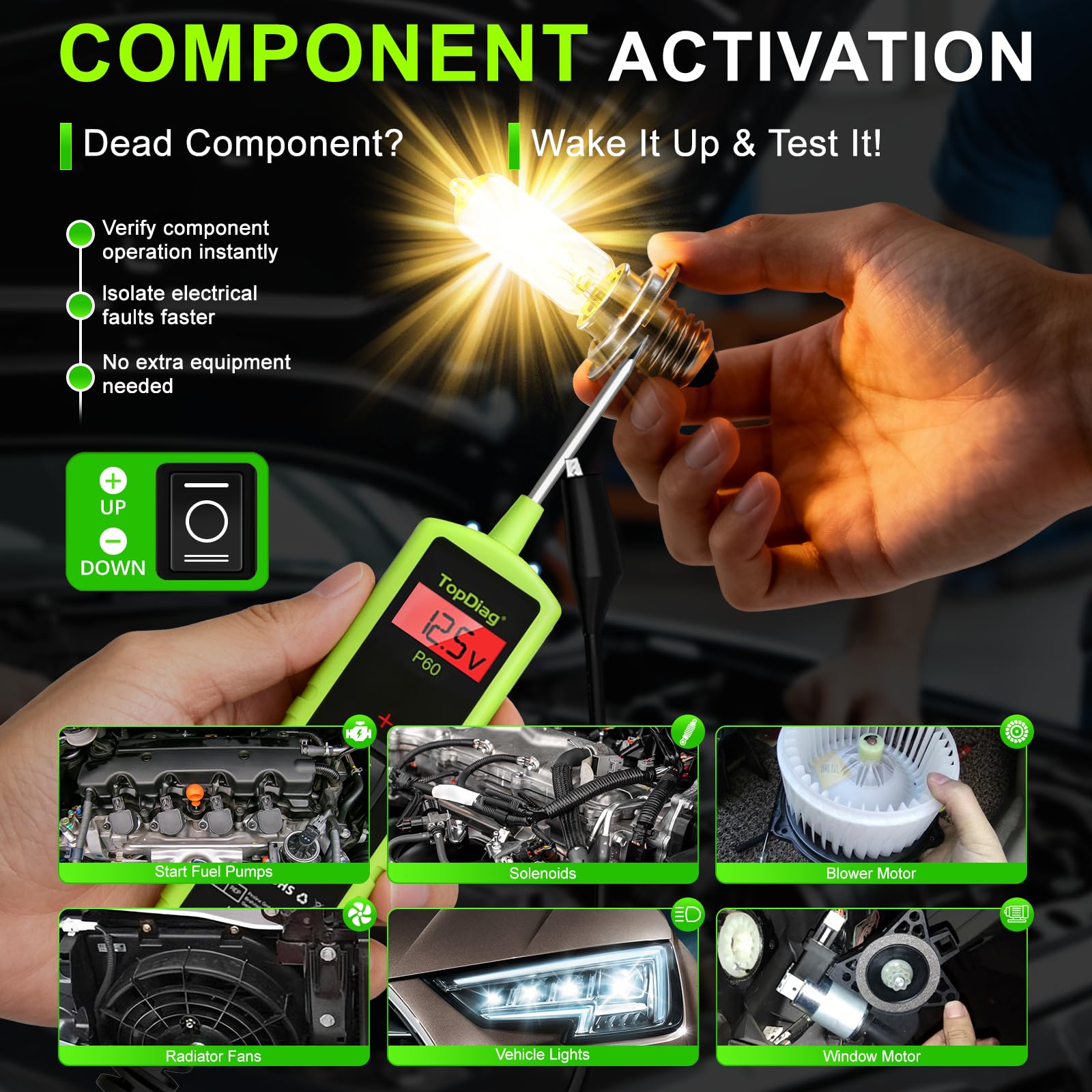 TopDiag P60 voltage detection function demonstrates circuit health.