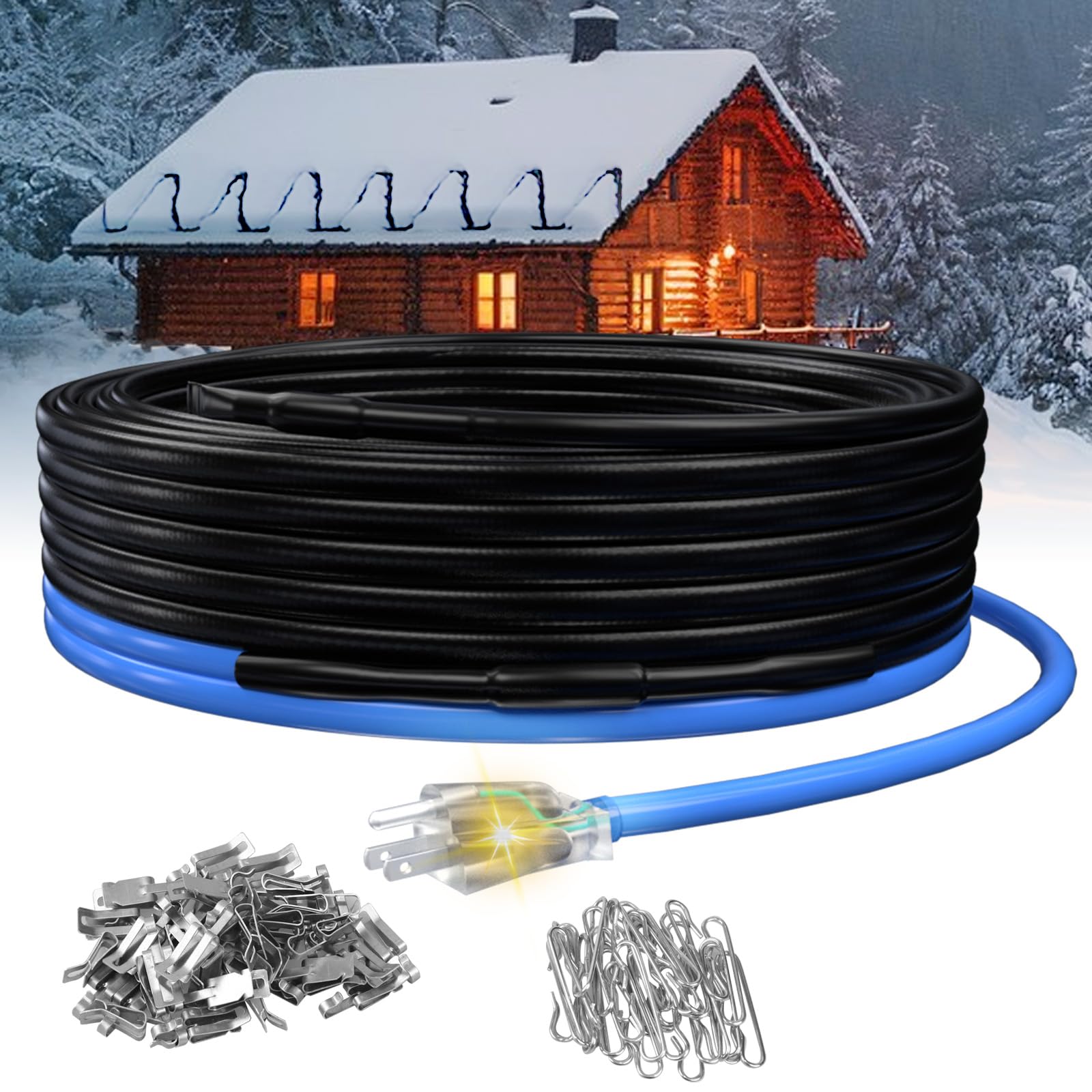 Topdure roof heat tape 20ft installed on a sloped roof for ice dam prevention
