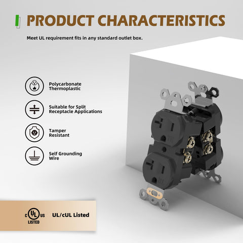 TOPELER black duplex outlet side profile shows slim housing for tight spaces.
