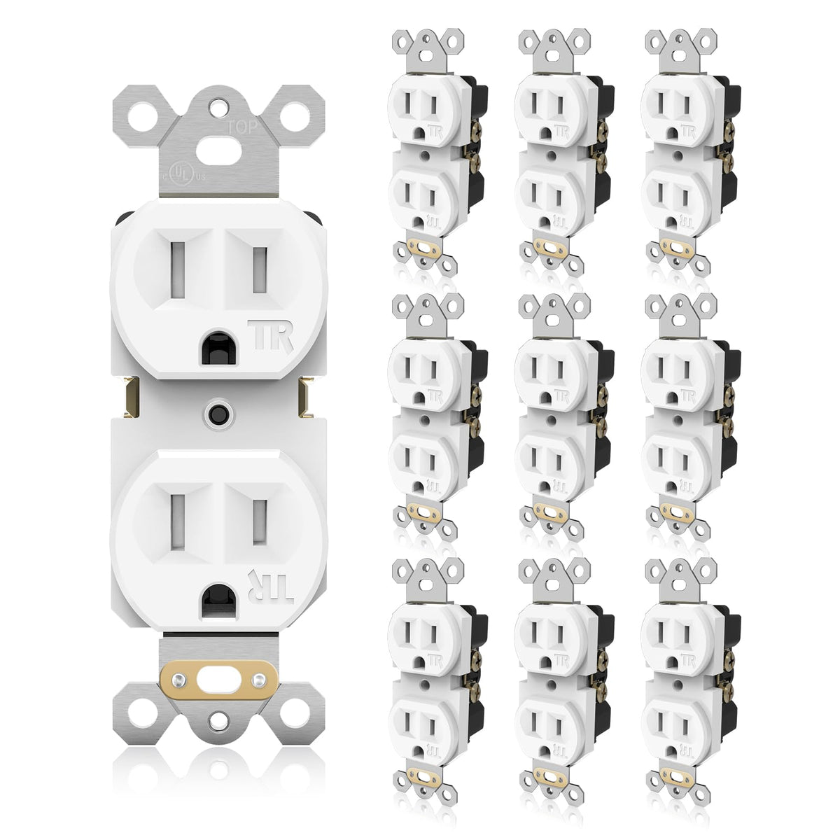 TOPELER standard wall outlet front view with tamper-resistant shutters for safety