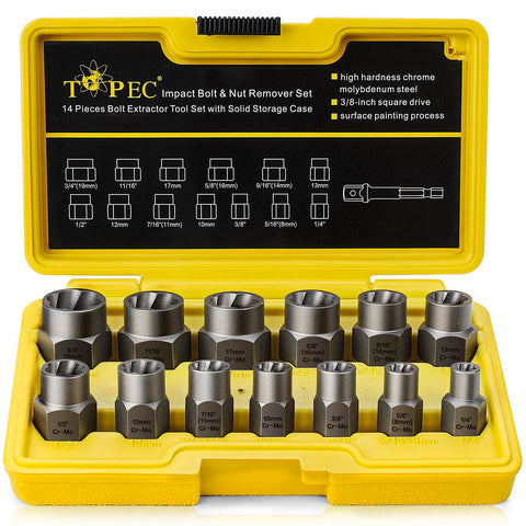Topec 13+1 bolt and nut remover set for tough damaged fasteners