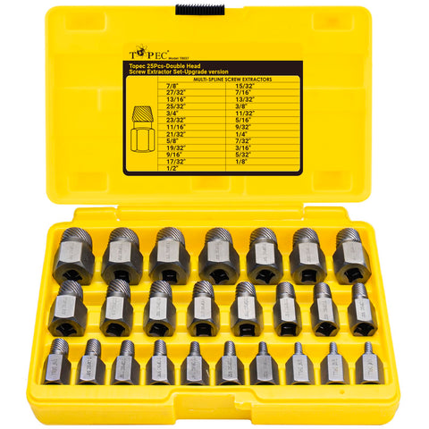 Topec 25Pcs double head extractor set shows 38-drive for quick wrench attachment.