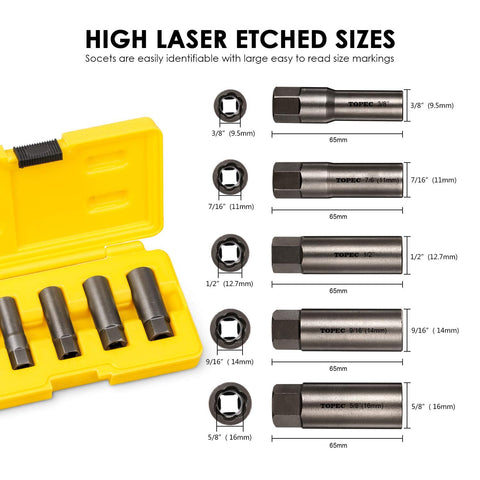 Topec spark plug easy-out set demonstrates secure rusted plug removal.