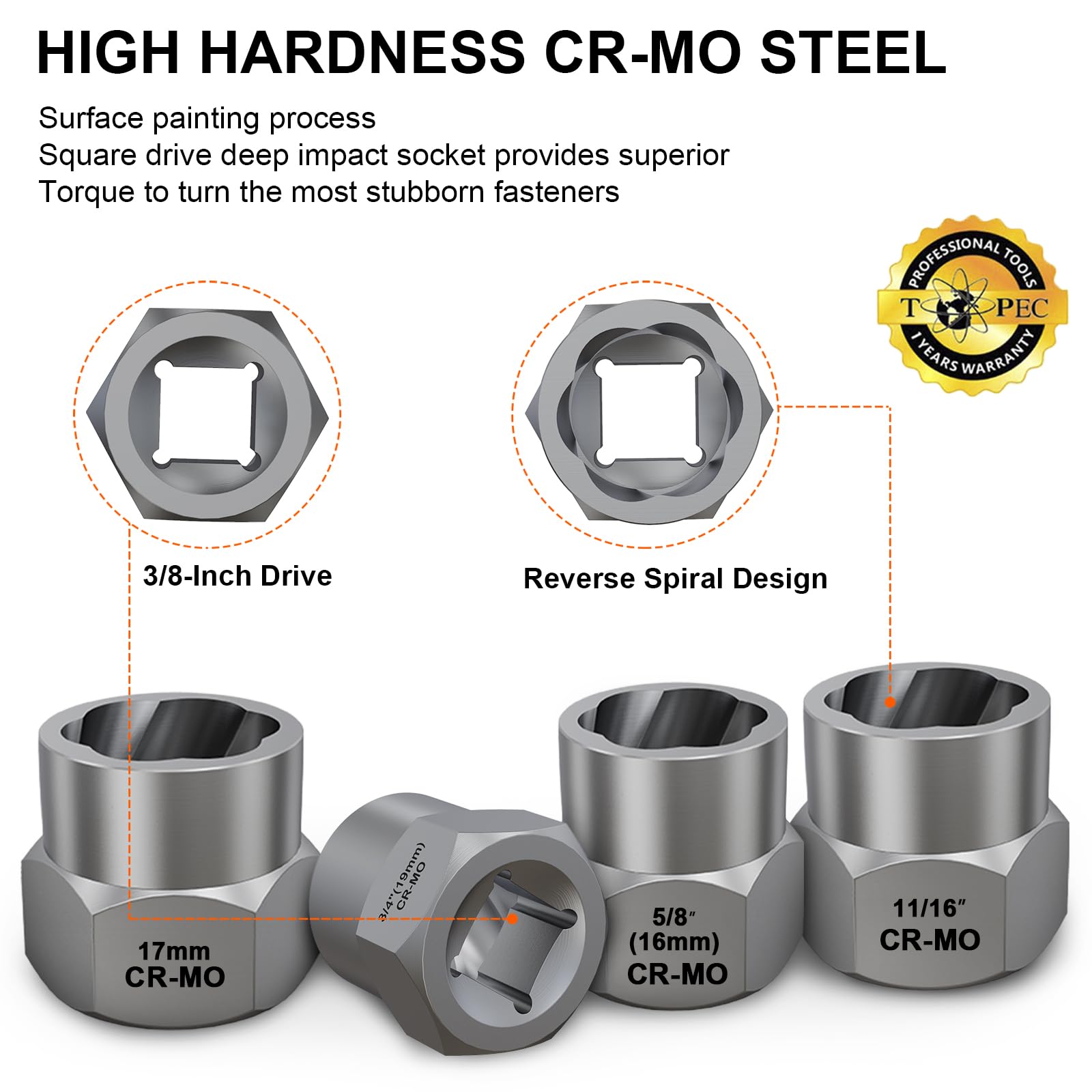 Topec 8mm-19mm stripped nut remover for rusted fasteners