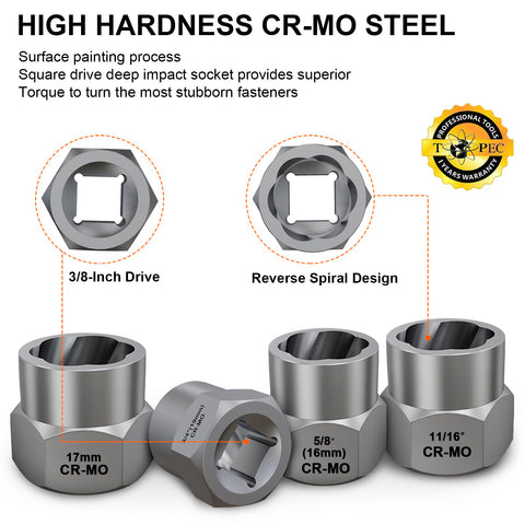 Topec 8mm-19mm stripped nut remover for rusted fasteners