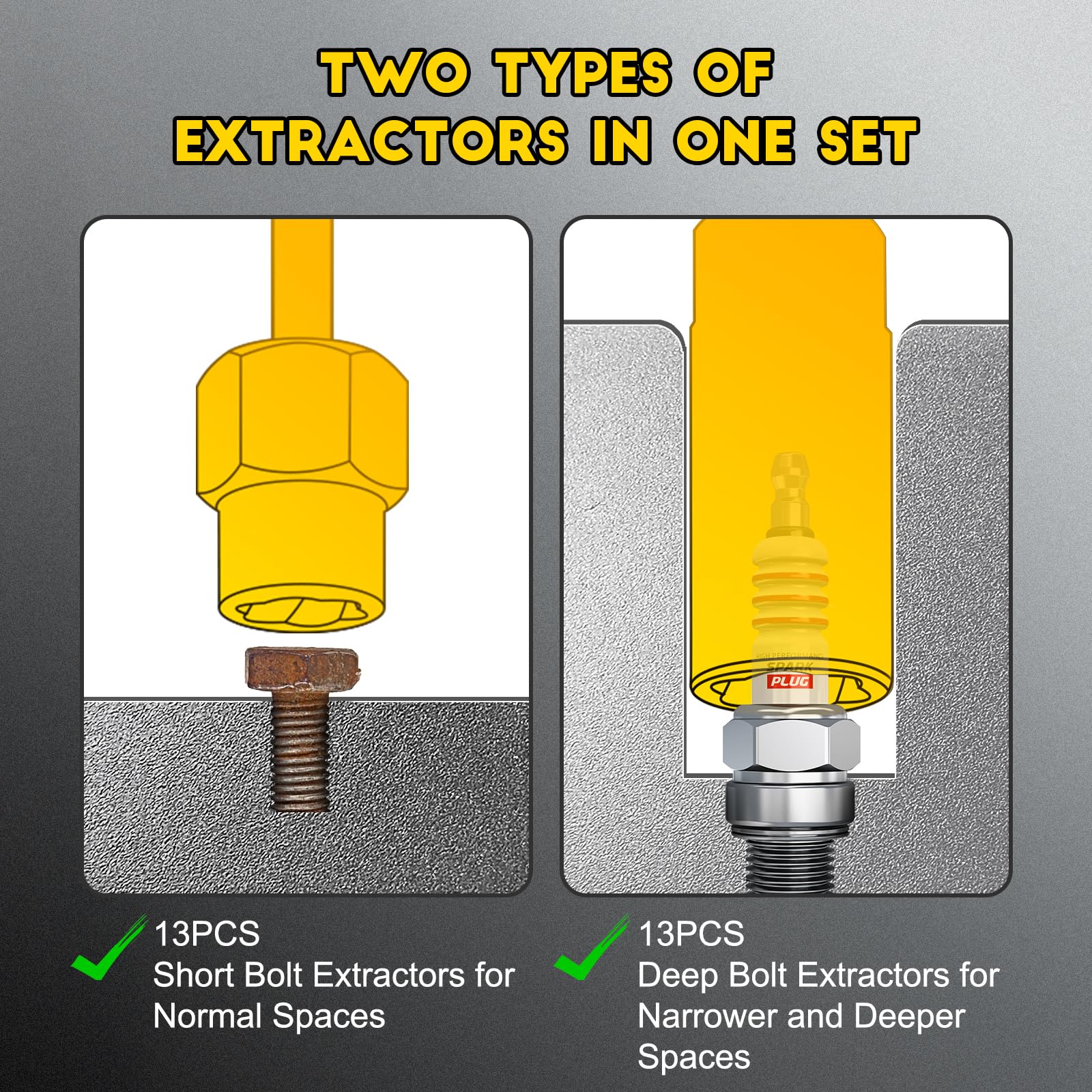 Topec bolt extractor sizes show versatile options for various bolts.