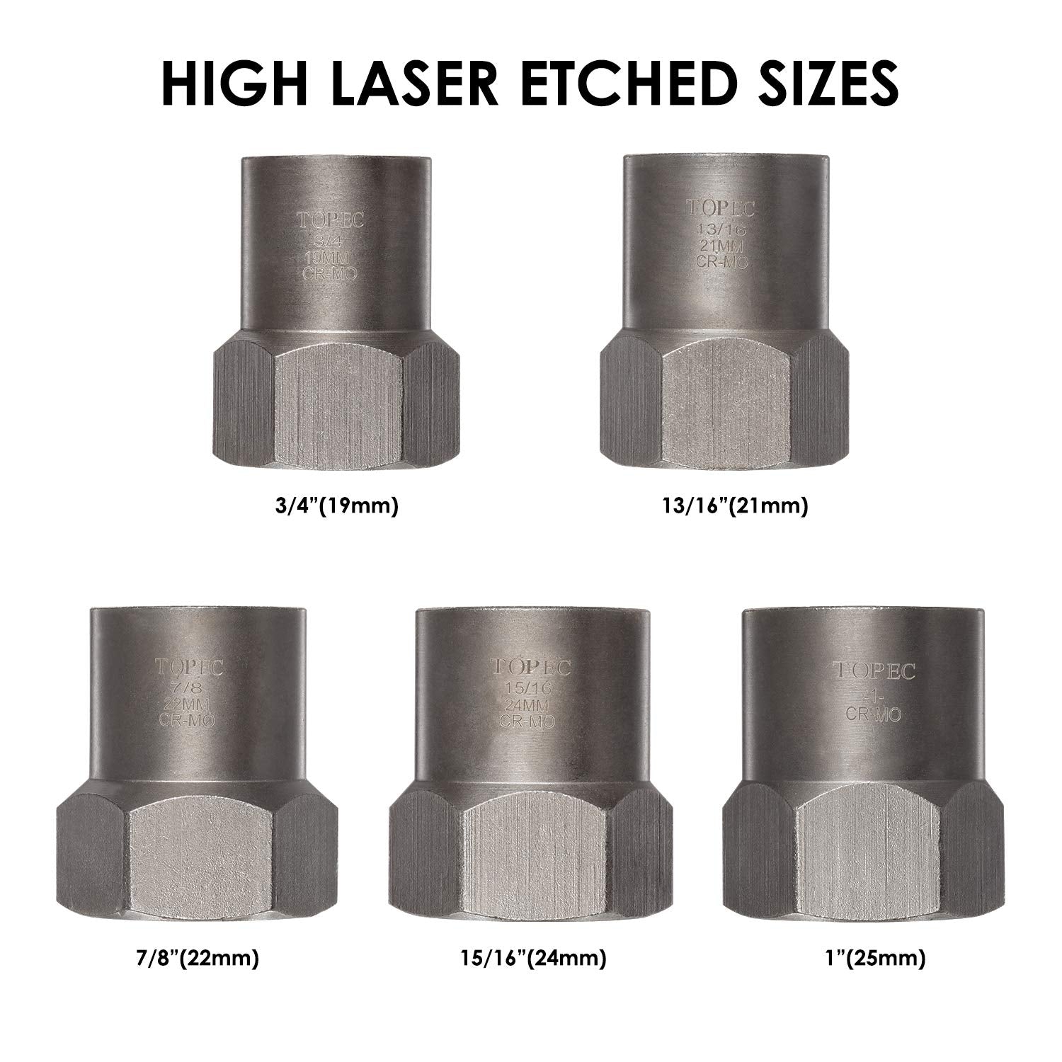 Topec bolt remover set with etched sizes for quick identification