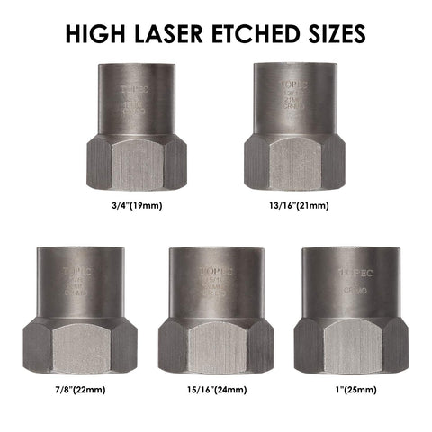 Topec bolt remover set with etched sizes for quick identification