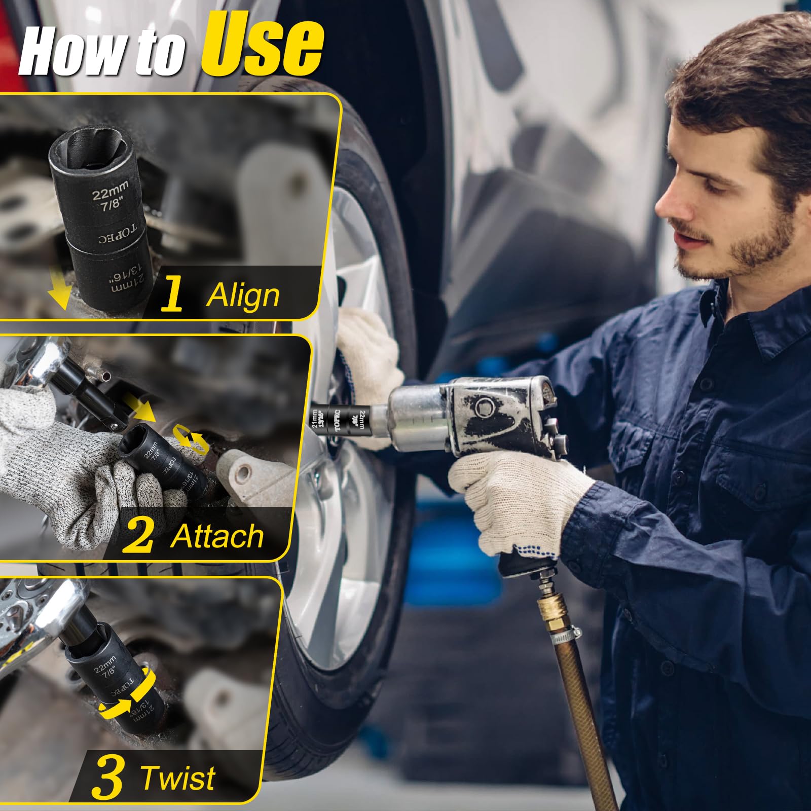 Topec flip nut remover set used during car wheel service