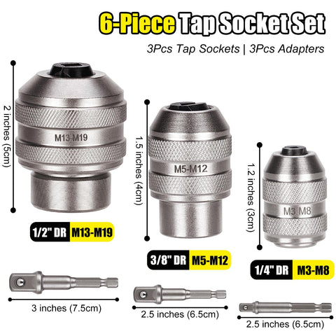 Topec adapters 1/4, 3/8, 1/2 with tap sockets for versatile tool compatibility