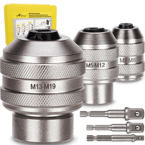 Topec tap sockets set M3–M19 with adapters for quick tapping work