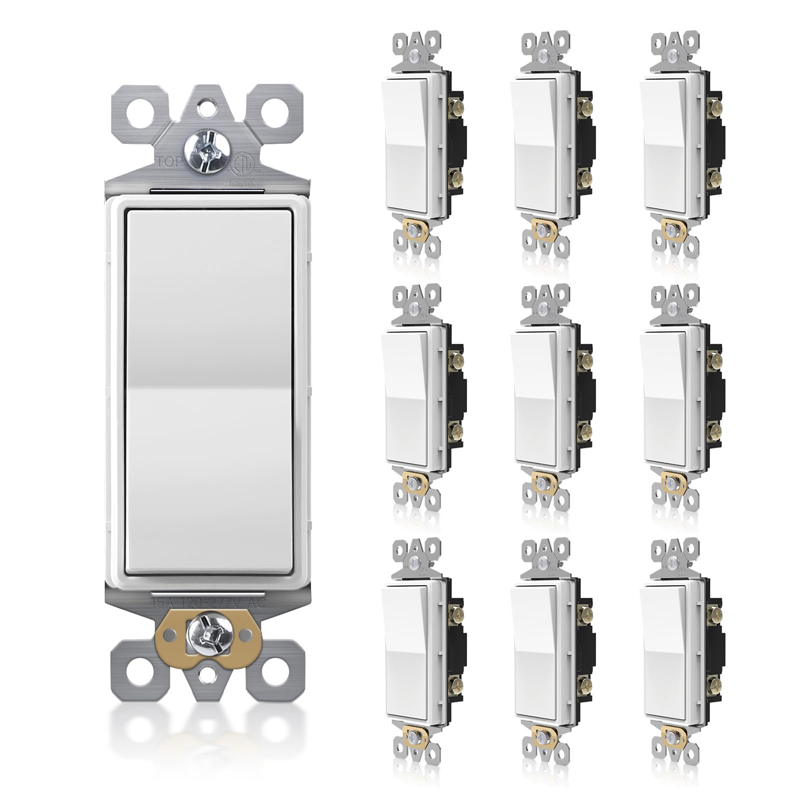 TOPELER 10-pack decorator switch front view with clean white finish for quick room upgrades.