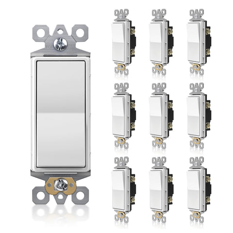 TOPELER 10-pack decorator switch front view with clean white finish for quick room upgrades.