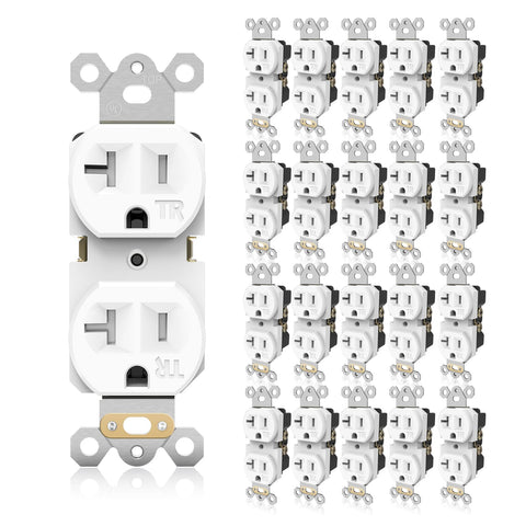 TOPELER duplex outlet front view showing white 20A power access