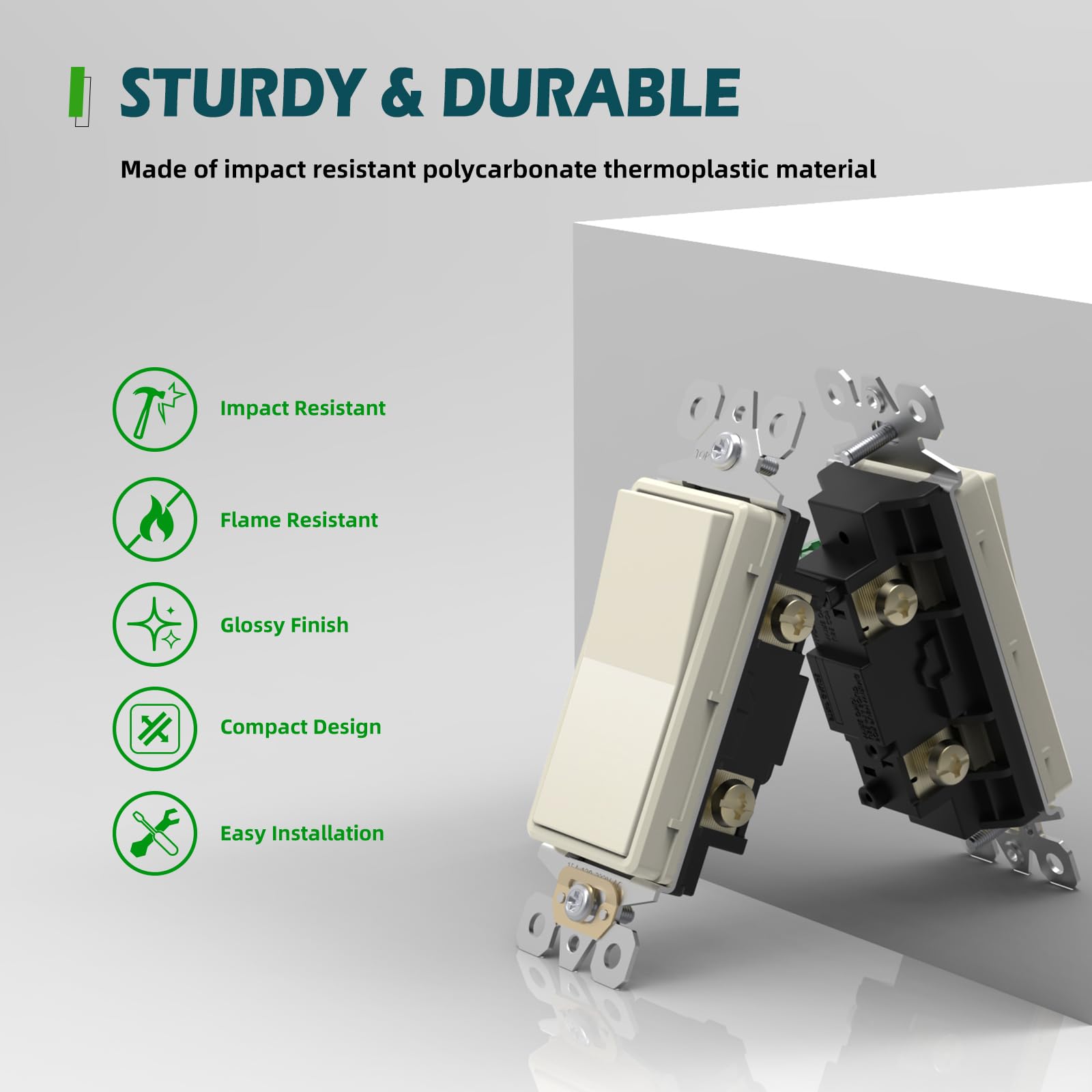 TOPELER Decorator Wall Switch green grounding screw closeup improves electrical safety
