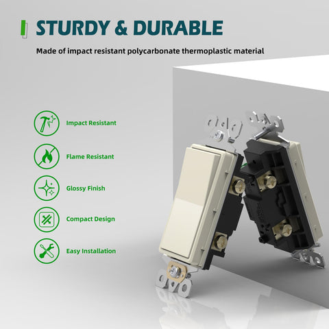 TOPELER Decorator Wall Switch green grounding screw closeup improves electrical safety