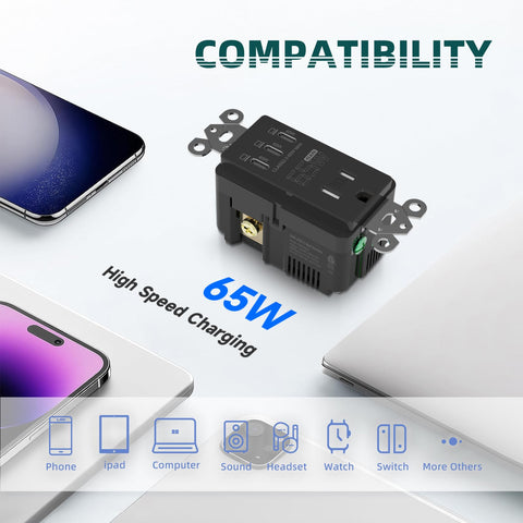 TOPELER 65W PD USB-C port enables rapid device charging at desk.