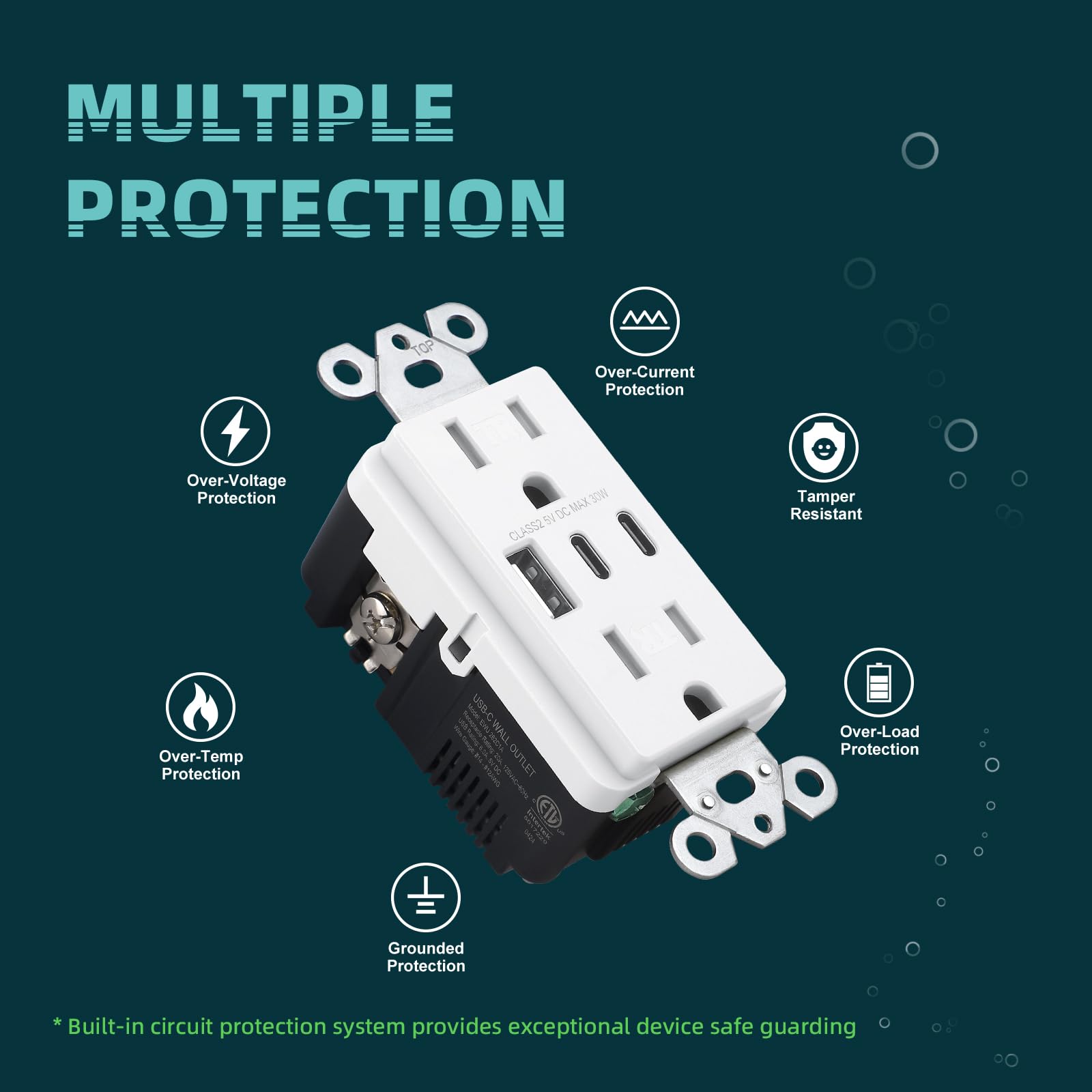 In-wall installation with side wiring option for flexibility.