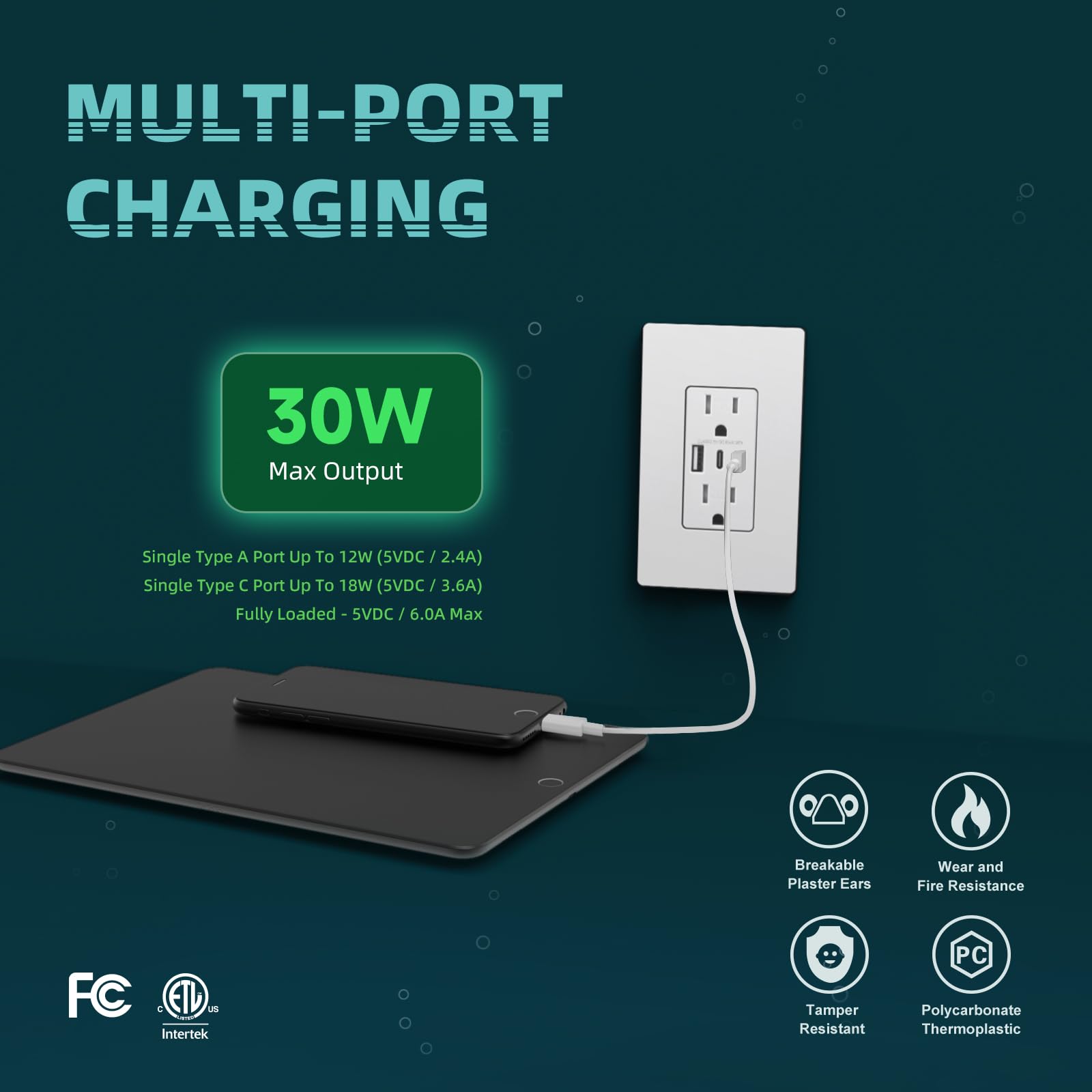 TOPELER USB-C port and USB-A port enable fast multi-device charging.
