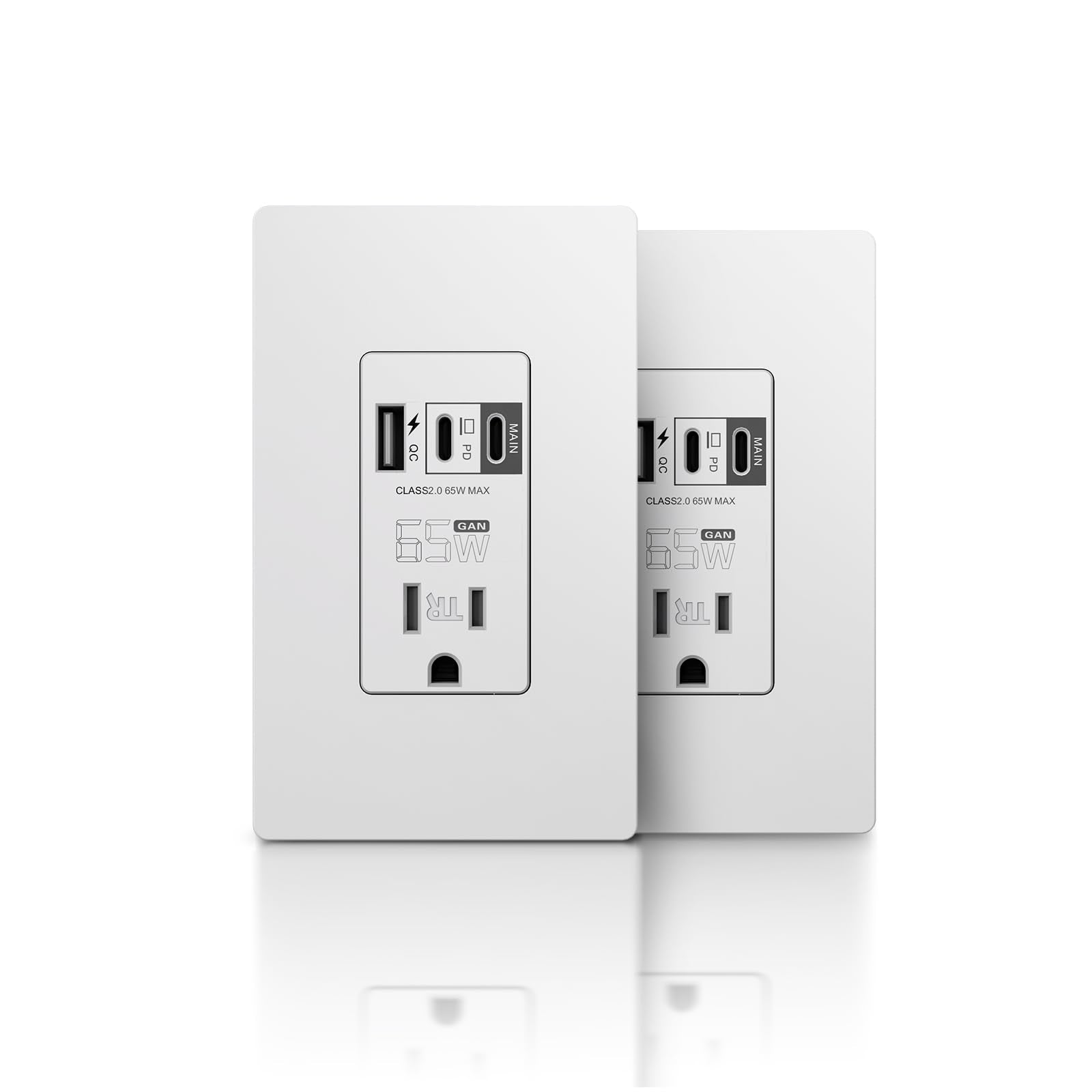 Topeler USB Wall Outlet 65W front view with three ports for fast charging.