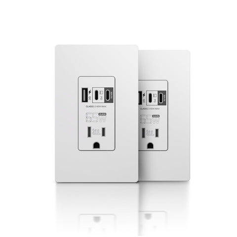 Topeler USB Wall Outlet 65W front view with three ports for fast charging.