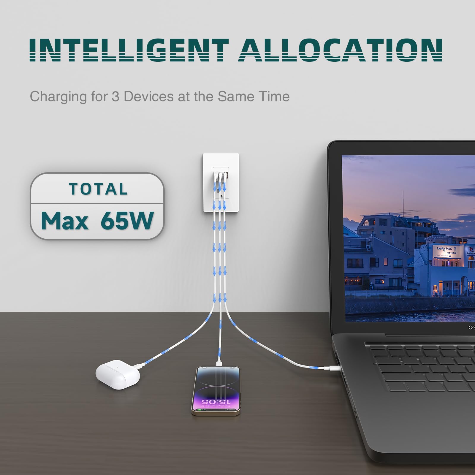 Topeler USB Wall Outlet 65W side view shows screwless plate design.