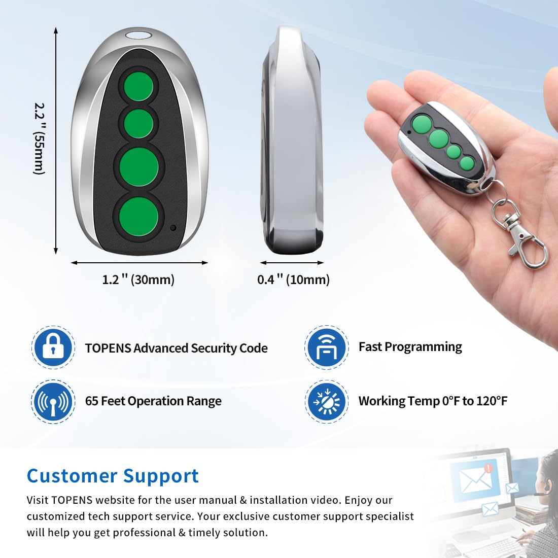 TOPENS M12 battery CR2025 insert for long-lasting daily use.