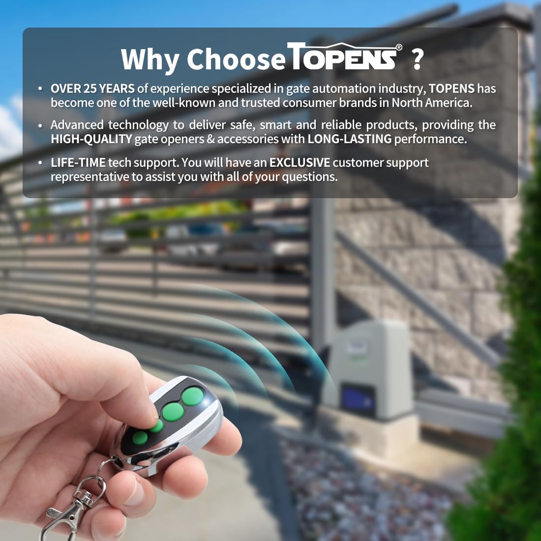Sliding gate midway mode activated by the TOPENS M12 remote.