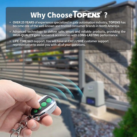 Sliding gate midway mode activated by the TOPENS M12 remote.