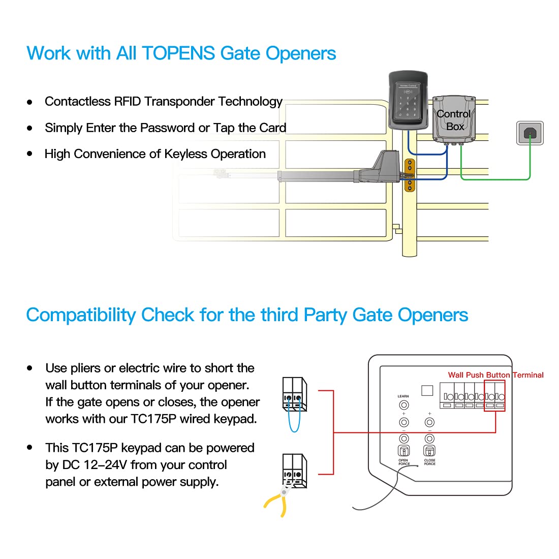 Topens TC175P supports three open modes for flexible guest or staff access.