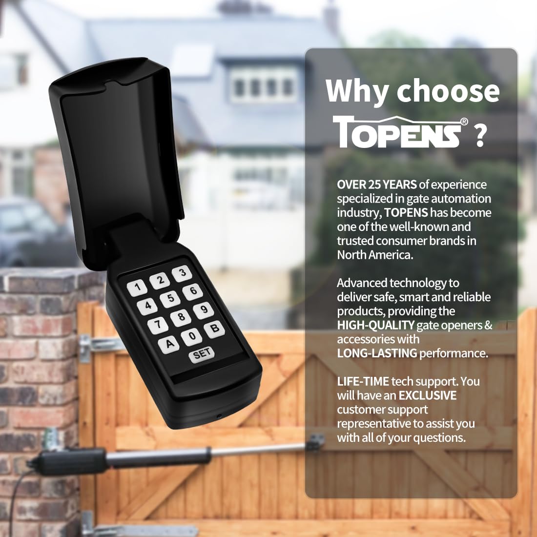 Topens TC188 dual-channel access enables two openers from one keypad.