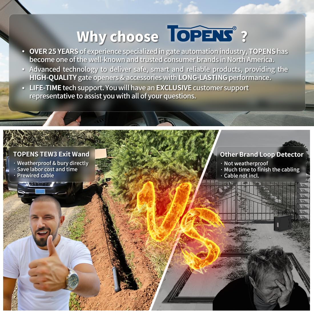 TOPENS TEW3 sensitivity adjustment knob lets you tailor range from 2 to 12 feet