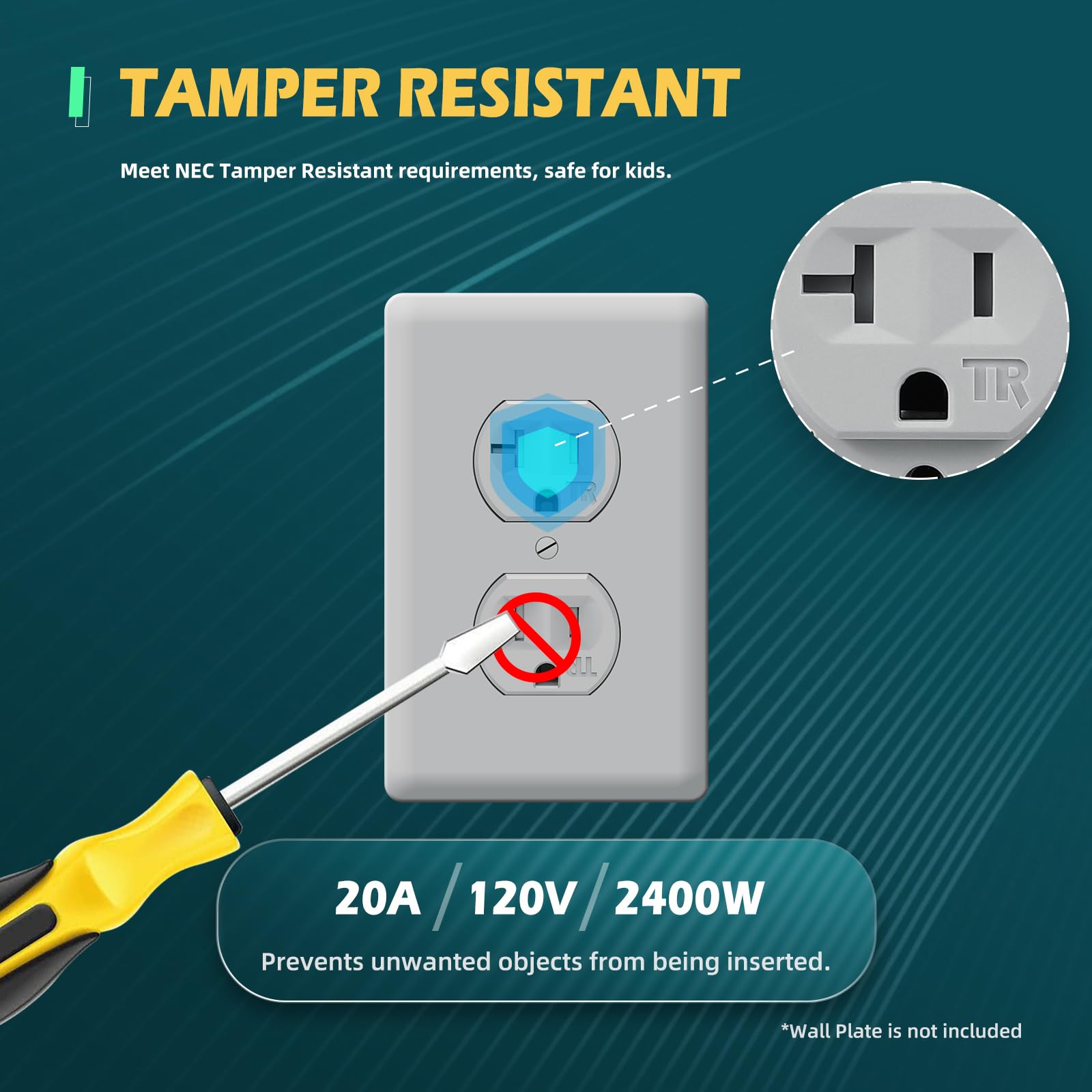 TOPELER gray wall outlet back view shows wiring terminals and robust mount.
