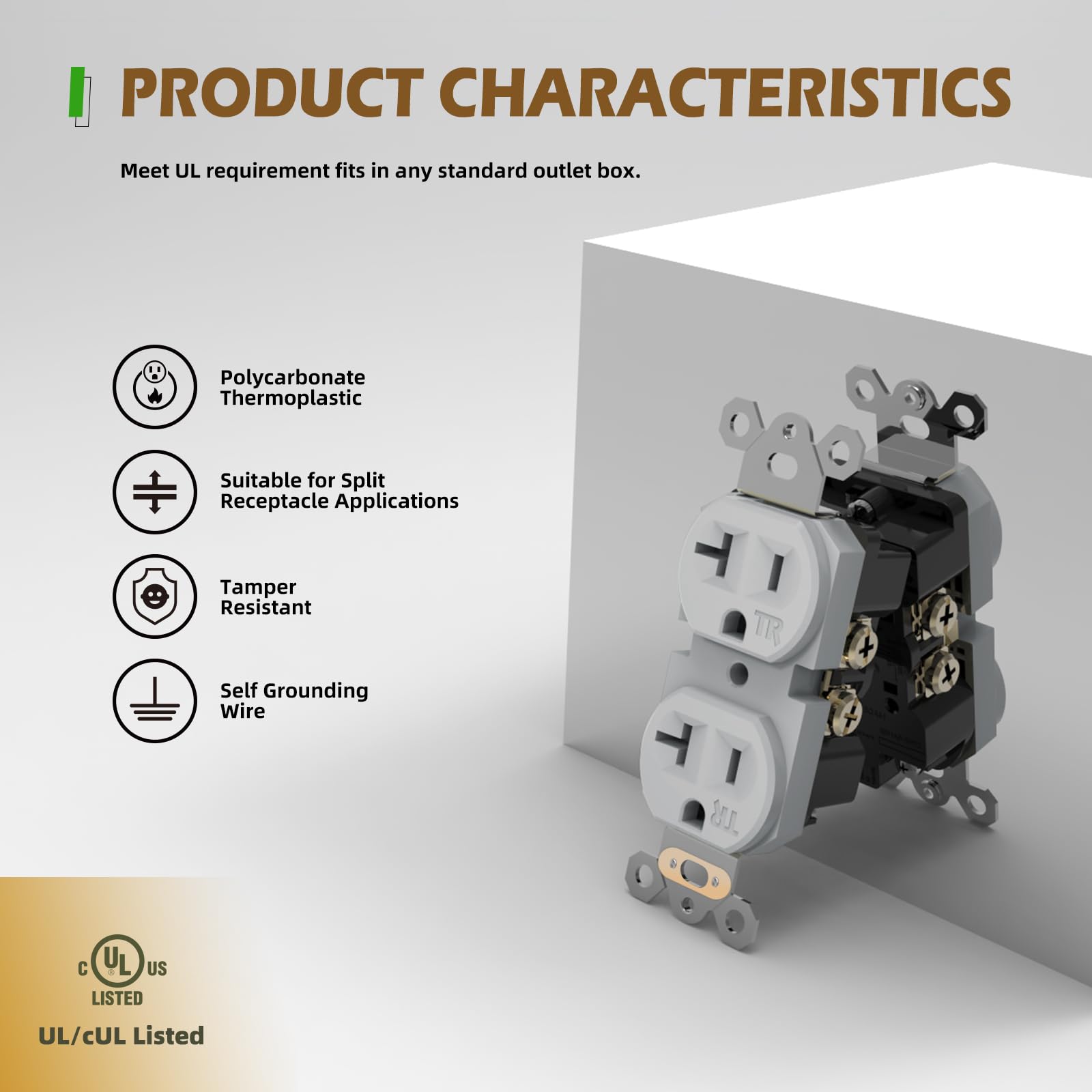 TOPELER gray receptacle side angle shows slim profile for easy installation.
