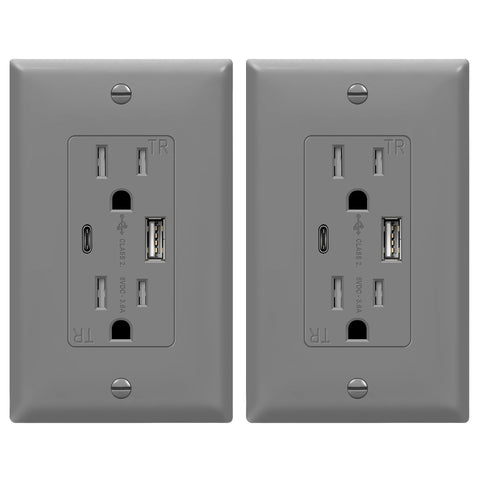 Topgreener 2-port USB outlet front view for convenient charging in modern spaces