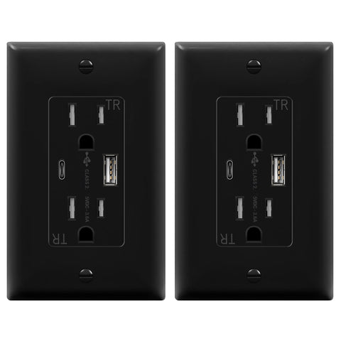 TopGreener 2-Port USB outlet with USB-A and USB-C ports for convenient charging.