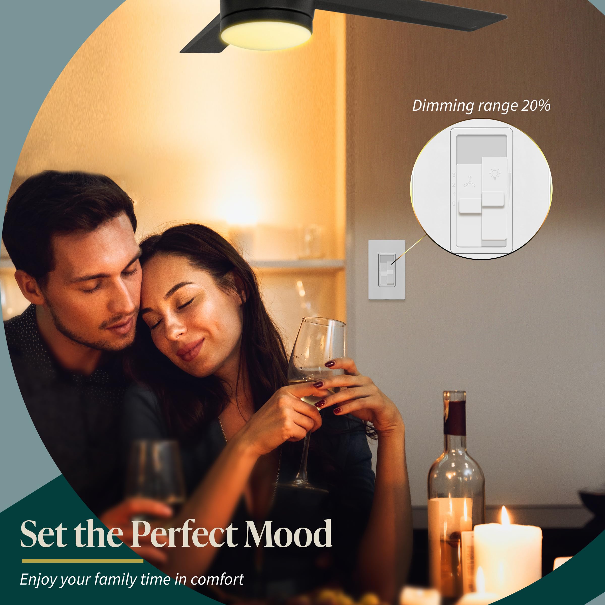 TOPGREENER Kalide dimmer front close-up of light slider with click.