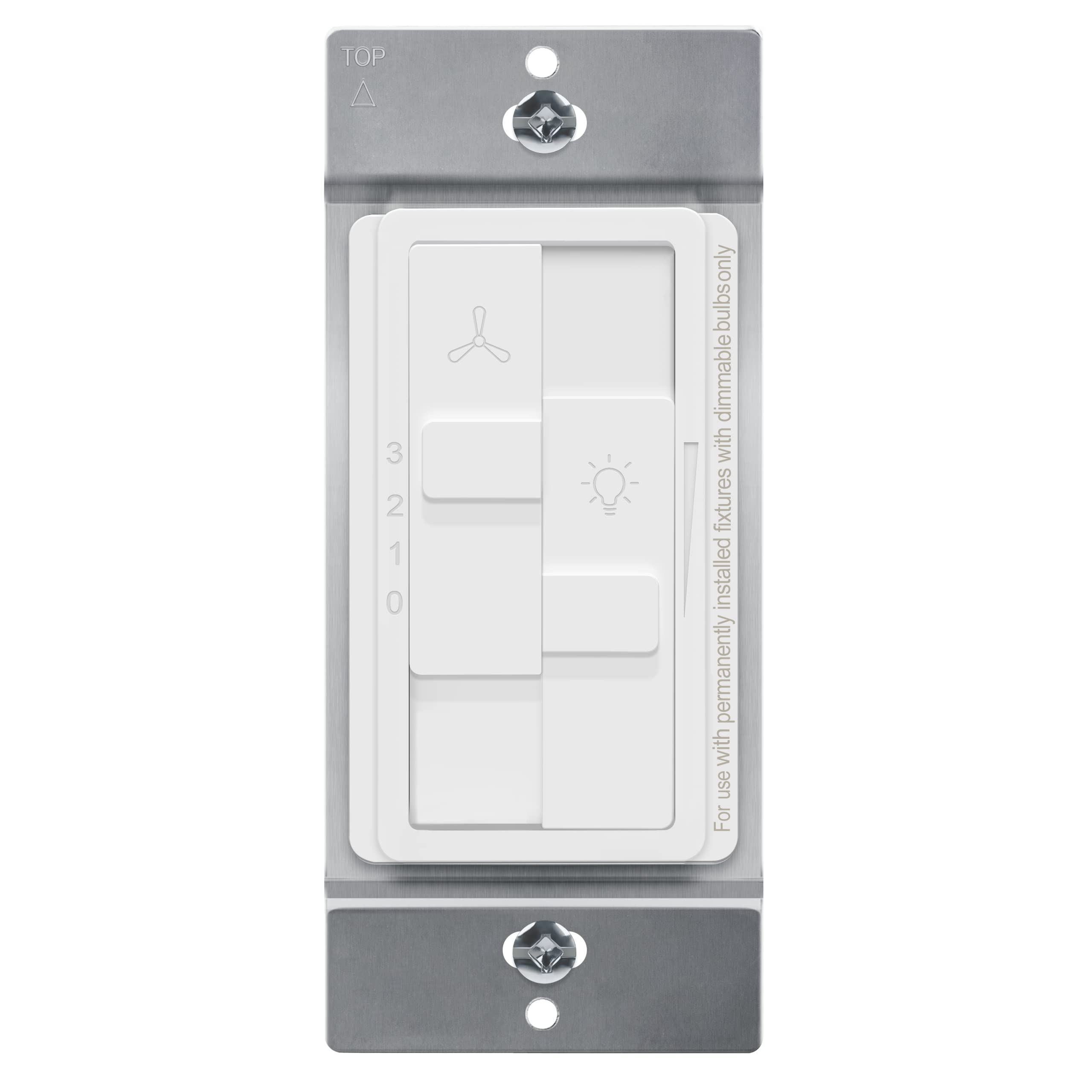 TOPGREENER Kalide combo dimmer switch front view showing light and fan sliders.