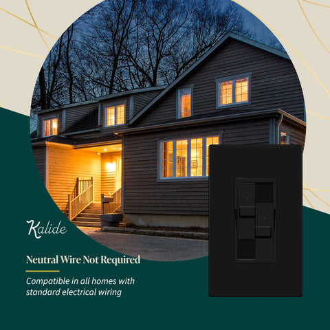 TopGreener Kalide dimmer switch black finish complements modern interiors.