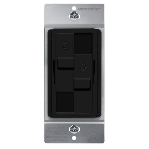 TopGreener Kalide dual load dimmer switch front view with dual sliders for precise lighting control.