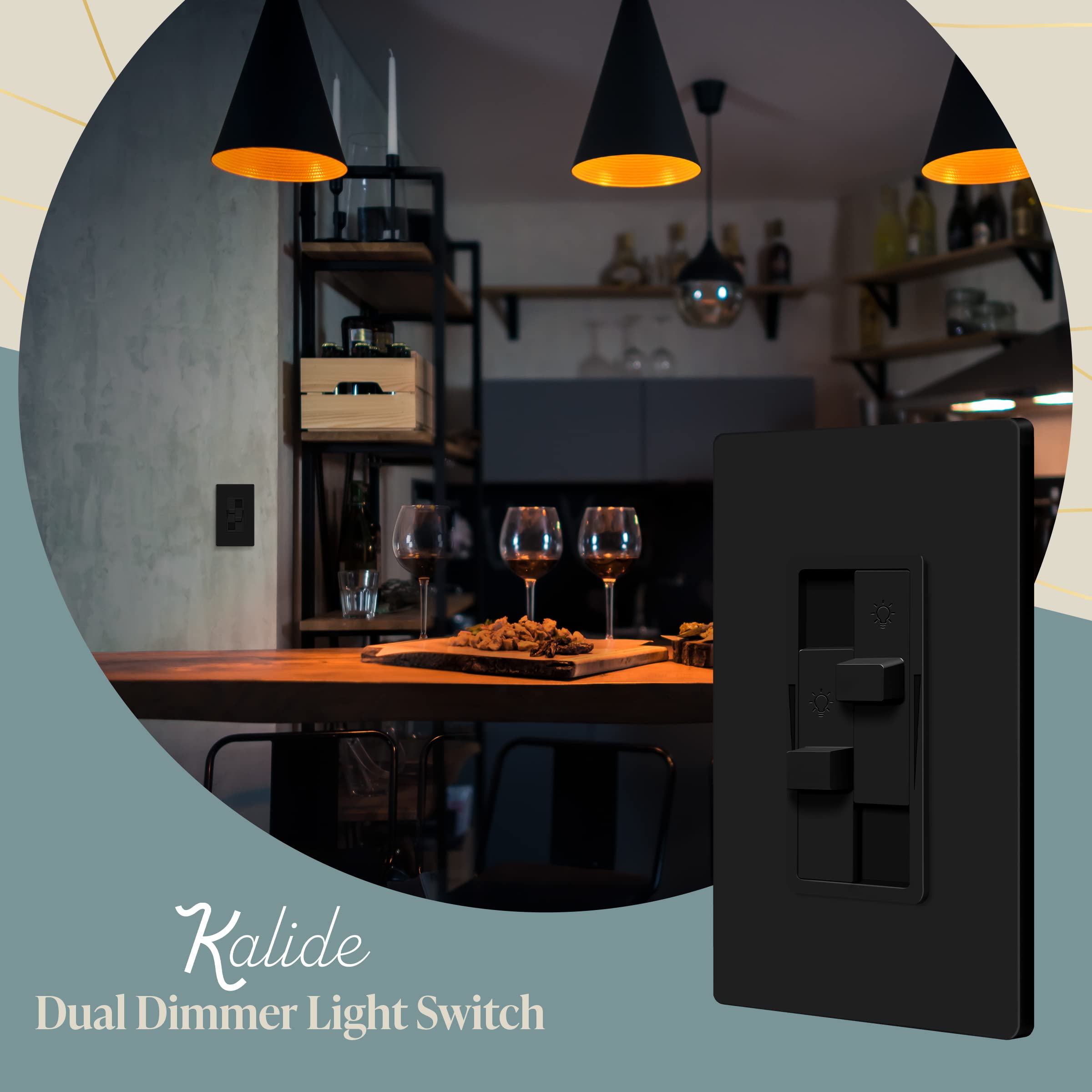 TopGreener Kalide dual load dimmer switch two sliders enable independent control for two rooms.