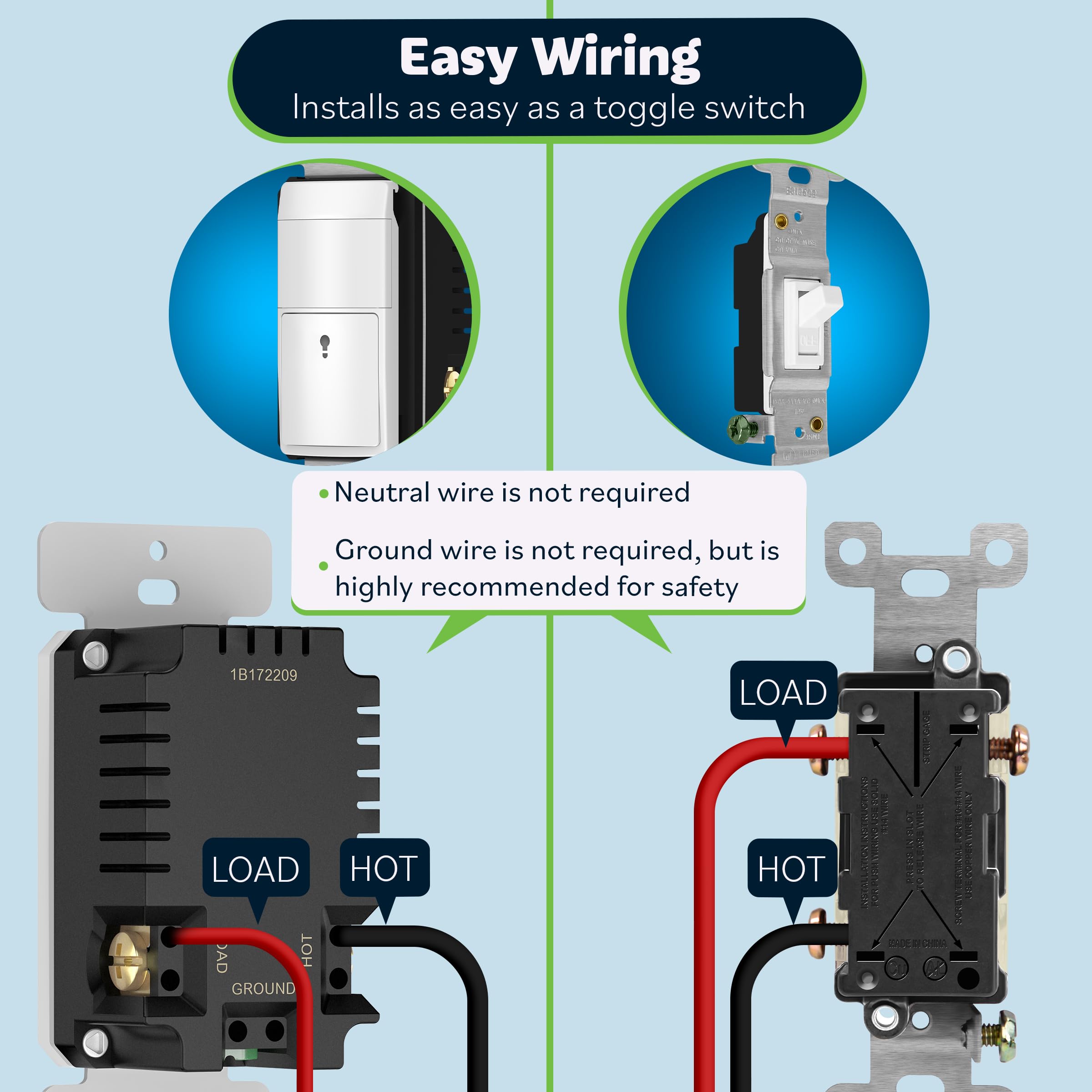 TopGreener PIR switch highlights no neutral wire in retrofit projects.