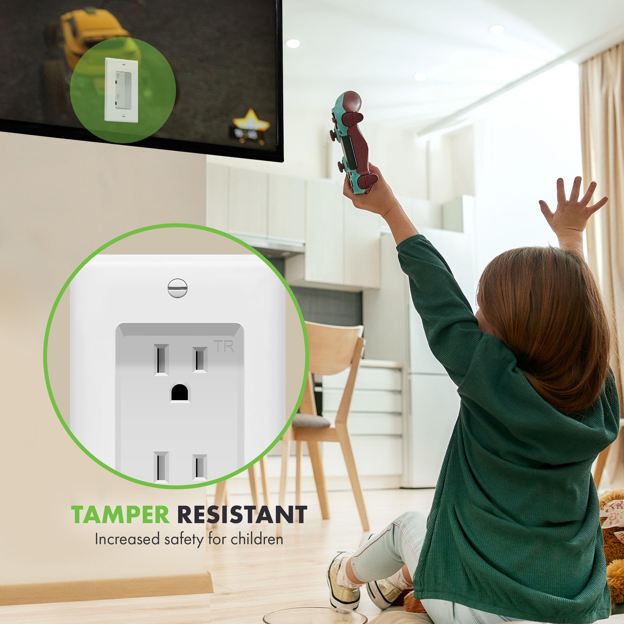 TopGreener recessed duplex cover shows minimal protrusion for sleek entertainment centers
